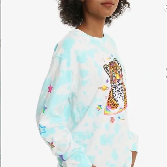 Lisa Frank Hunter Jaguar Blue Tie Dye Shirt Long Sleeve Y2K 90s Rainbow Womens S - Picture 3 of 11